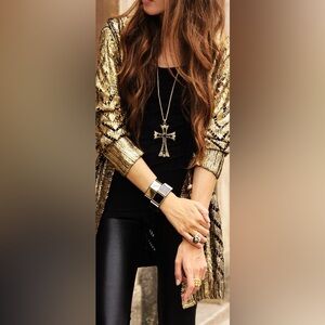 Cecico Gold metallic and Black Sequin Cardigan